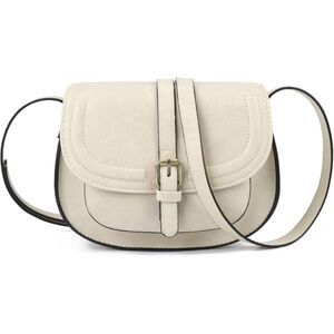 Women Beige Imported Vegan Leather Small Saddle Crossbody Bags